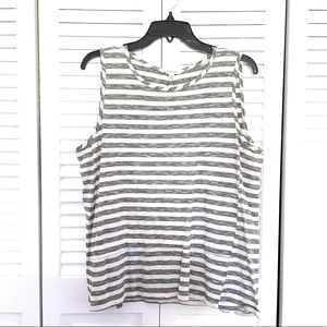 Athleta Gray White Striped Sleeveless Muscle Tank